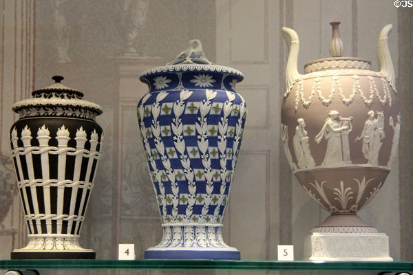 Wedgwood blue, black & lilac jasper vases (1770-1800) at Lady Lever Art Gallery. Liverpool, England.