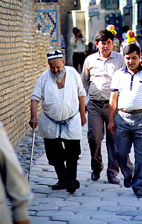 Local visitors at Shahi Zinda complex of Muslim mausoleums in Samarkand. Uzbekistan.