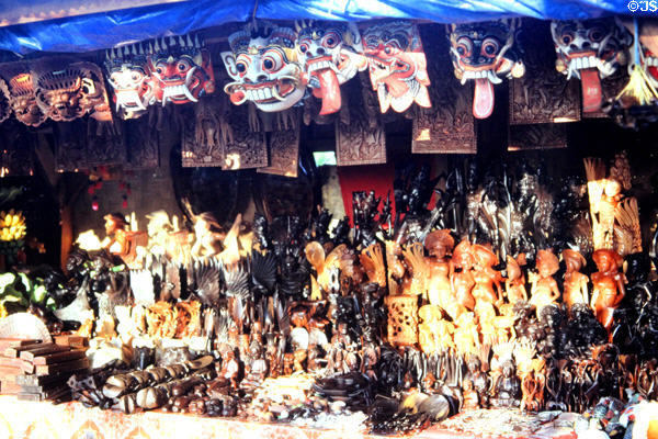 Roadside shop selling wood carvings. Bali, Indonesia.