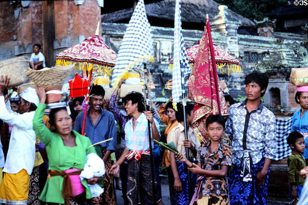 Worshippers at Goa Lawah bat cave temple. Bali, Indonesia.