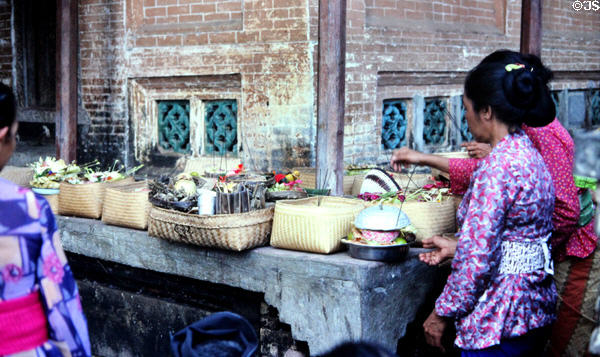 Offerings at Goa Lawah bat cave temple. Bali, Indonesia.
