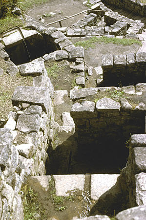 Cascade of fountains & pools built by Incas at Machu Picchu. Peru.