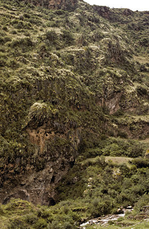 Graves in hillside of Incan Fortress, Pisac. Peru.