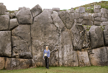 Sacsayhuamán temple & fort, above Cusco, used giant stones. Peru.