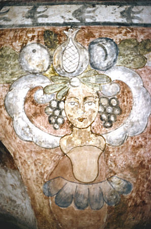 Fresco of angel in Oropesa's village church. Peru.