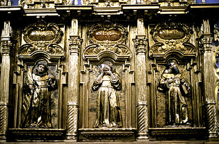 Carvings of saints in San Francisco Monastery in Lima. Peru.
