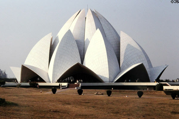 Flower-like architecture of Bahai Temple. Delhi, India.