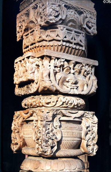 Details of stone carvings in Mosque at Qutub Minar, which include many ancient Hindu temple stones. Delhi, India.