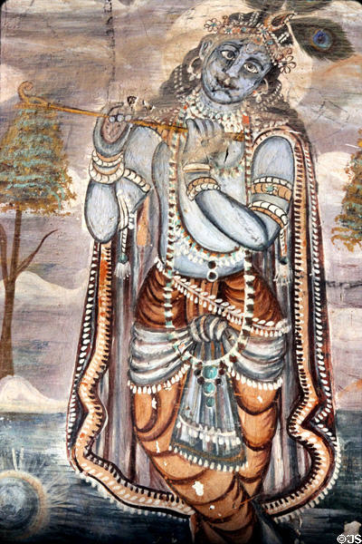 Mural of a blue god on wall of a haveli. Mandawa, India.