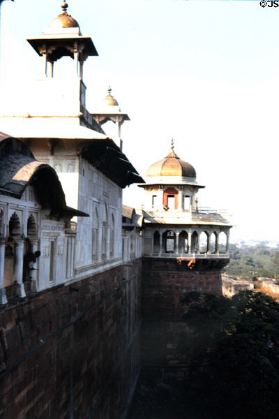 Structure atop walls of Red Fort, Agra. India.