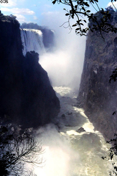 Water rushes through gorge at Victoria Falls. Zimbabwe.
