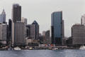 Skyline above Sydney Ferry docks. Sydney, Australia.