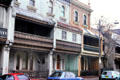 Iron balconies in the Rocks district of Sydney were once ballast brought out from England. Sydney, Australia.