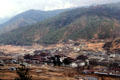 Overview of Thimpu valley with Tashichho Dzong, Bhutan's national administrative center. Bhutan.