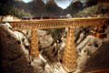 Model of Surprise Creek wooden trestle bridge of Rogers Pass Revelstoke Railway Museum. Revelstoke, BC.
