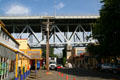 Granville Island bridge over Granville Island Market. Vancouver, BC.