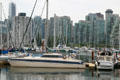 Vancouver skyline seen from Stanley Park. Vancouver, BC.