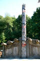 Mortuary Haida house frontal pole by Bill Reid with Douglas Cranmer at Museum of Anthropology at UBC. Vancouver, BC.