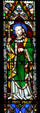 Stained glass St Philip with cross & book in Christ Church Cathedral. Fredericton, NB.
