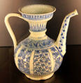 Fritware ewer with underglaze painting of plant from Iran at Aga Khan Museum. Toronto, ON.