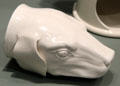 Earthenware hounds head stirrup cup from Staffordshire or Yorkshire, England at Gardiner Museum. Toronto, ON.