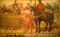 Jousting knights with blunt lances on horseback mural by Sylvia Hahn at Royal Ontario Museum. Toronto, ON.
