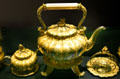 Silver-gilt travelling set by Philip Rundell of London including tea pot & toast rack with butterfly handles used by mistress of George IV at Royal Ontario Museum. Toronto, ON.