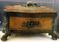 Carved wooden cellaret topped by beaver probably from Montreal at Royal Ontario Museum. Toronto, ON.
