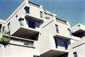 Stacked living unit details of Habitat 67 at Expo 67. Montreal, QC.