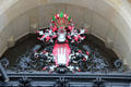 Ornate grillwork & Hamburg Coat-of-Arms on Hamburg City Hall. Hamburg, Germany.