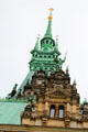 Details of upper tower & spire on Hamburg City Hall. Hamburg, Germany.