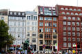 Gänsemarkt buildings with statue of Gotthold Ephraim Lessing German writer by Fritz Schaper. Hamburg, Germany.
