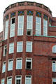 Brick corner tower of Hamburg Finance Authority building at Gänsemarkt. Hamburg, Germany