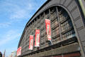 Posters over entrance ironwork to Central Rail Station. Hamburg, Germany.