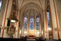 Pulpit, altar & stained glass windows depicting the important events of the ecclesiastical by Charles Crodel in St Jacobi Church. Hamburg, Germany.