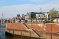 Steps leading down to Elbe River in HafenCity district. Hamburg, Germany.