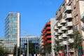 Kühne & Nagel headquarters with anchor emblem among other modern architecture in HafenCity. Hamburg, Germany.