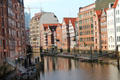 Buildings along Nikolaifleet from Holzbrücke. Hamburg, Germany.
