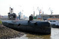 Russian submarine U-434 used for espionage during the Cold War now a museum in Hamburg harbor. Hamburg, Germany