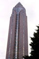 Frankfurt Messeturm , 63 stories, clad in red Swedish granite, one of the largest congress & exhibition centers in the world. Frankfurt am Main, Germany.