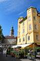 Heritage buildings with plant shop on Viktualienmarkt. Munich, Germany.