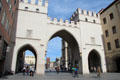 Karlstor evolved from NeoGothic replacement for Medieval gate on site since 1200s at western end of Neuhauser Straße. Munich, Germany.