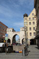 Karlstor gate at end of Neuhauser Straße pedestrian zone site of underground metro train entrance. Munich, Germany.