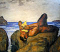 Pan pipes blowing faun painting by Franz von Stuck at Villa Stuck Museum. Munich, Germany.