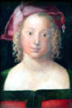 Portrait of young woman with red hat by Albrecht Dürer at Berlin Gemaldegalerie. Berlin, Germany.