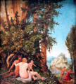 Satyr Family on Landscape painting by Albrecht Altdorfer from Regensburg at Berlin Gemaldegalerie. Berlin, Germany.