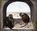 Two chained apes painting by Pieter Brueghel the Elder at Berlin Gemaldegalerie. Berlin, Germany.