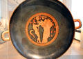 Greek terracotta red figure Kylix from Vulci, Italy shows Cult of Dionysus at Altes Museum. Berlin, Germany.