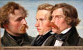 Portrait of painters Karl Friedrich Lessing, Carl Ferdinand Sohn & Theodor Hildebrandt by Julius Hübner at Alte Nationalgalerie. Berlin, Germany.