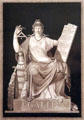 Equality holding Declaration of Rights of Man engraving by Jean-François Janinet & Jean Guillaume Moitte of France at German Historical Museum. Berlin, Germany.
